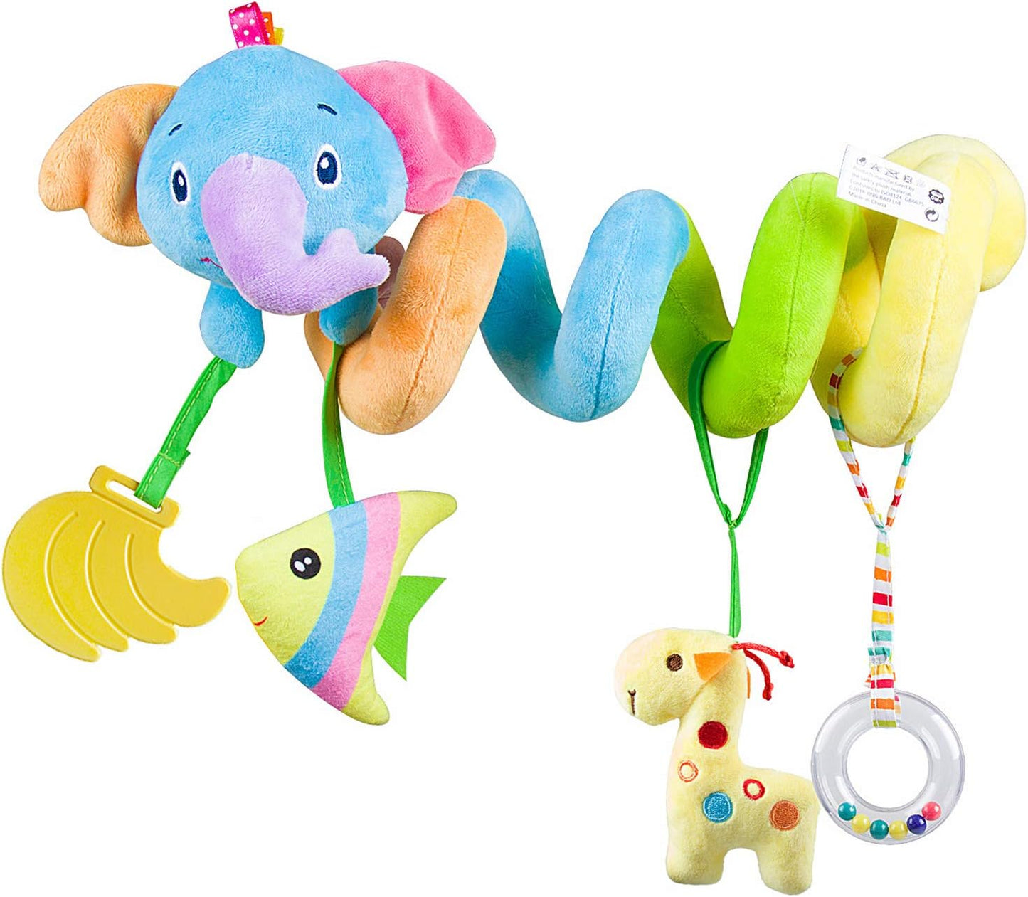 Baby Car Seat Toys, Activity Spiral Pram Hanging Toys with Rattle for Infant (Elephant)
