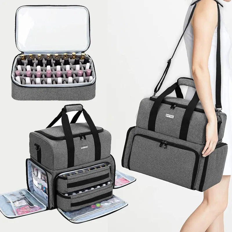 Portable 3-Layer Nail Polish & Essential Oil Storage Bag Multi-Function Women's Travel Organizer Storage Shoulder Bag Nail Tool