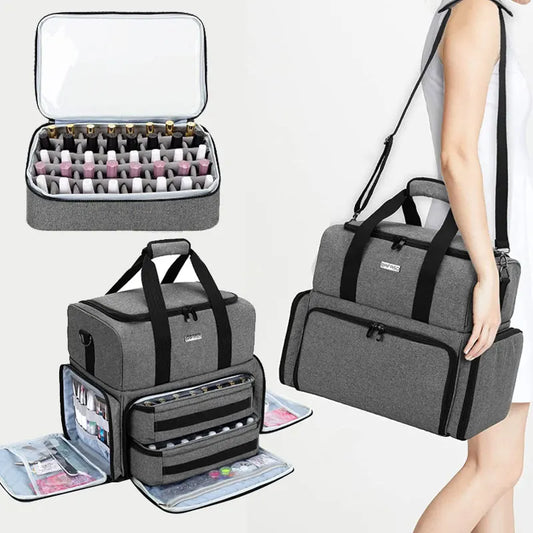Portable 3-Layer Nail Polish & Essential Oil Storage Bag Multi-Function Women's Travel Organizer Storage Shoulder Bag Nail Tool