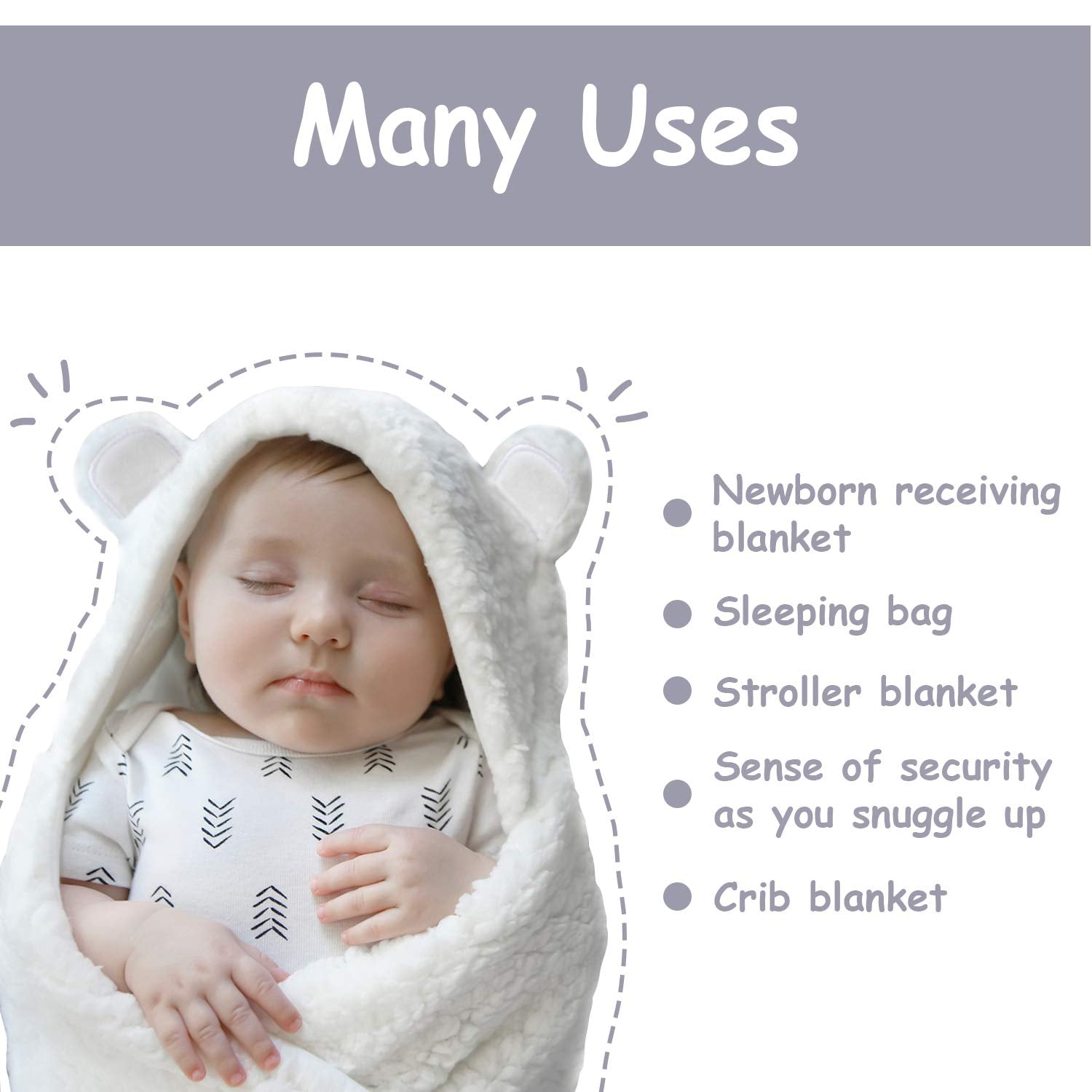 -Cute Bear Organic Newborn Swaddle Wrap- Gender Neutral Soft Baby Blanket (White, 3-6M)