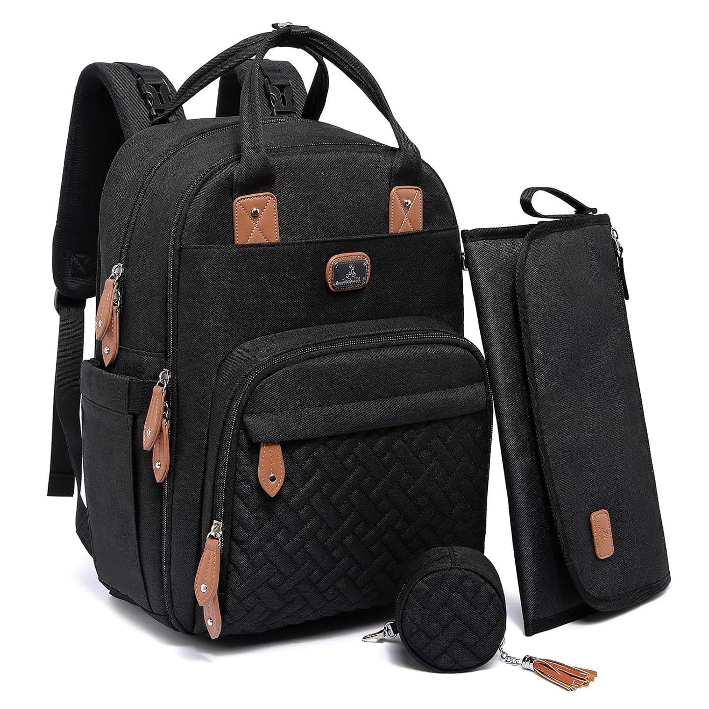Diaper Bag Backpack with Portable Changing Pad, Pacifier Case and Stroller Straps, Large Unisex Baby Bags for Boys Girls, Multipurpose Travel Back Pack Moms Dads, Black