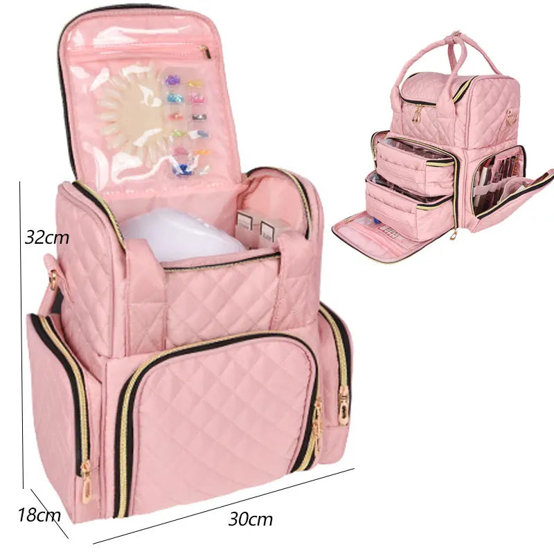Portable 3-Layer Nail Polish & Essential Oil Storage Bag Multi-Function Women's Travel Organizer Storage Shoulder Bag Nail Tool