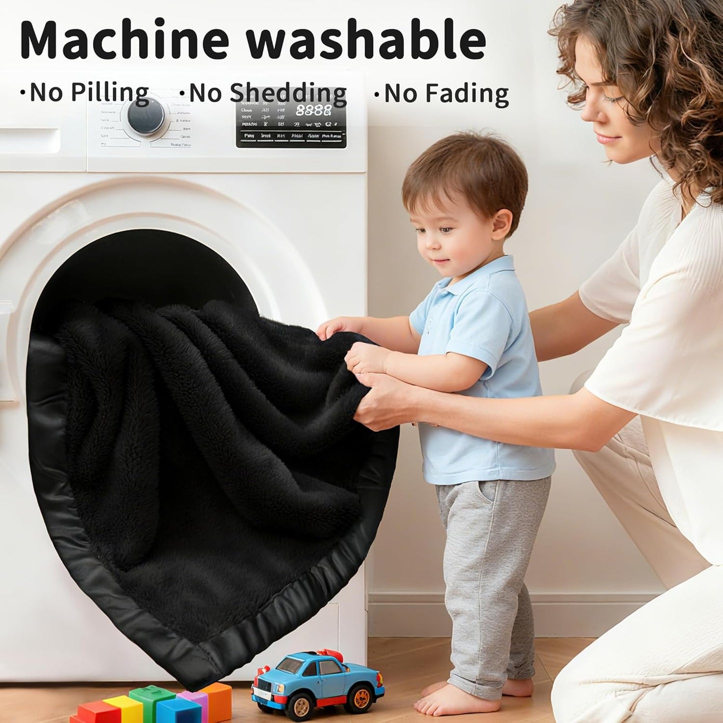 Fleece Baby Blanket with 2 Inch Satin Trim Soft Anti-Static Plush Blanket for Boys and Girls Christmas Baby Gifts for Babies Black 30''X40''