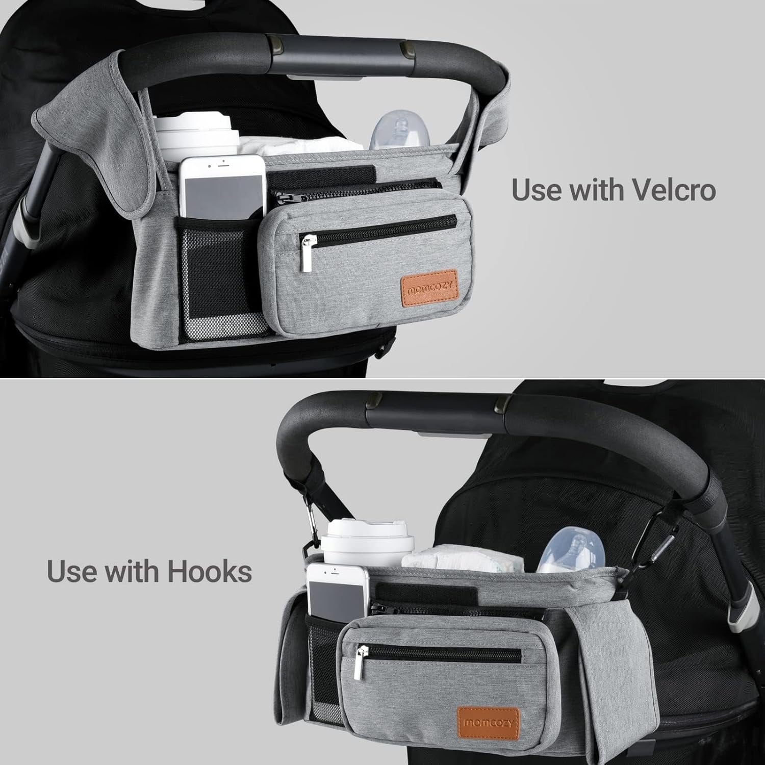 Universal Stroller Organizer with Insulated Cup Holder Detachable Phone Bag & Shoulder Strap, Fits for Stroller like Uppababy, Baby Jogger, Britax, BOB, Umbrella and Pet Stroller