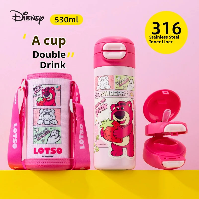 Disney Stitch Children's Water Bottle for School Use 316 Stainless Steel Insulated Cup with Dual-Drink Lid Water Flask with Cup