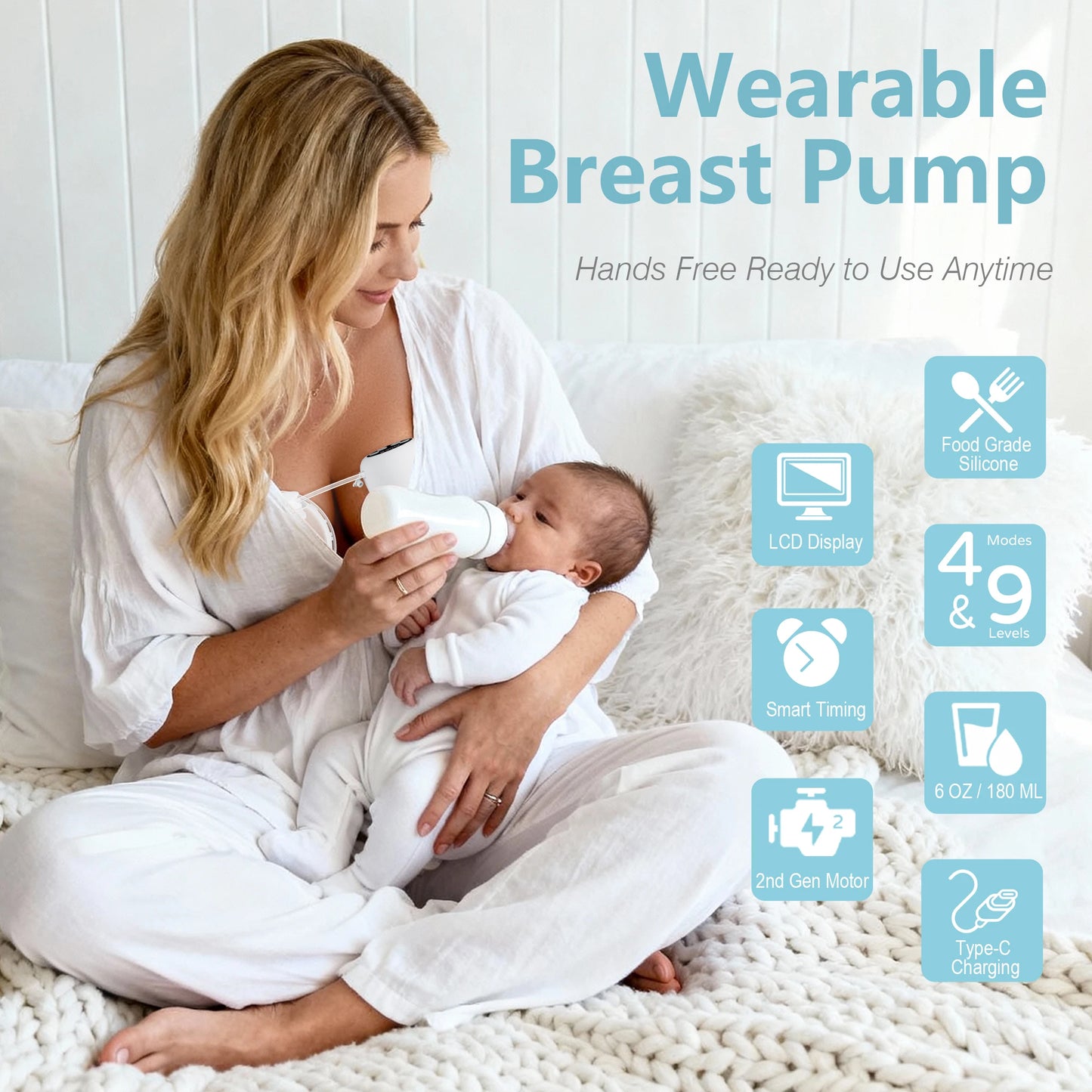 Dual Suction Electric Wearable Breast Pump 4 Modes 9 Levels Silent BPA-Free Hands Free Portable Breastfeeding,24mm Flange