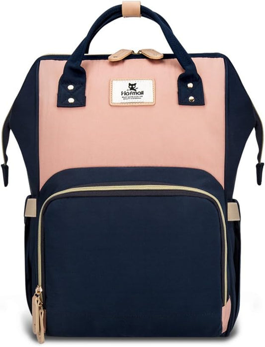 Diaper Bag Backpack - Waterproof Travel Nappy Bag Multifunction Baby Bag (Pink&Navy Blue)