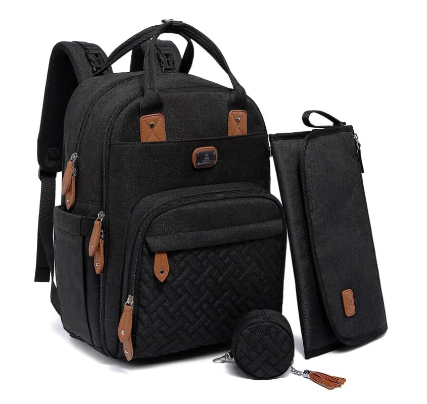 Diaper Bag Backpack with Portable Changing Pad, Pacifier Case and Stroller Straps, Large Unisex Baby Bags for Boys Girls, Multipurpose Travel Back Pack Moms Dads, Black