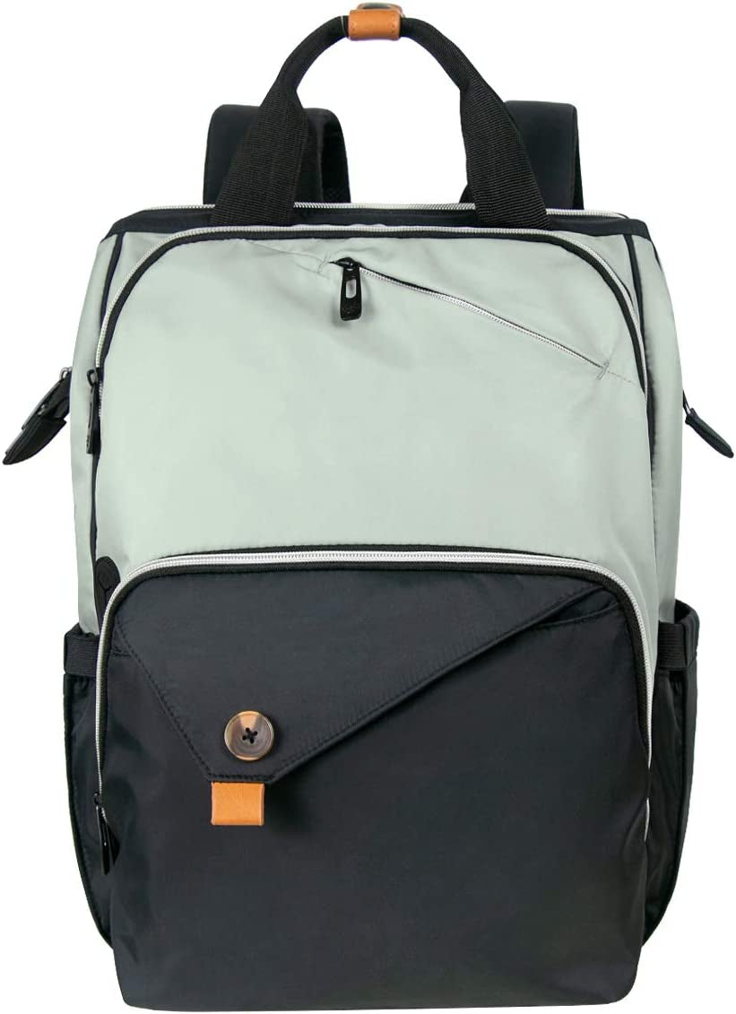 Diaper Bag Backpack,Large Capacity Travel Back Pack Maternity Baby Nappy Changing Bags, Double Compartments with Stroller Straps,Waterproof,Grey Black(Us7340-Gb)