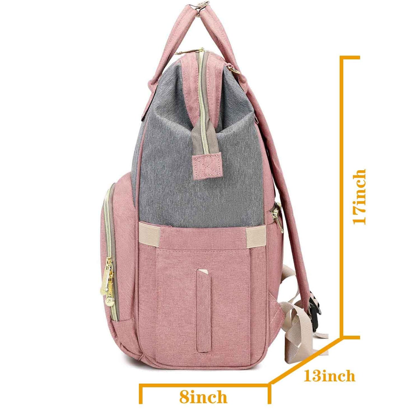 Diaper Bag Backpack, Multifunction Baby Bags, Large Capacity Nappy Changing Bags, Waterproof Travel Backpack,Stylish Durable, Hooks and Changepad, Pink Grey