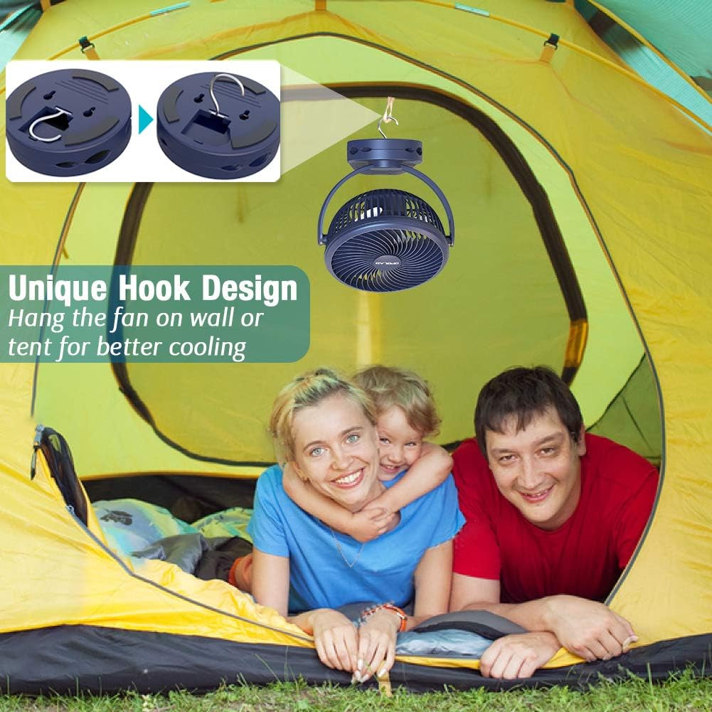 10000Mah Battery Operated Clip Fan with Hanging Hook, Super Strong Airflow, 4 Speeds, Sturdy Clamp, Timer, Portable Rechargeable Camping Fan for Desktop Tent Treadmill Golf Cart Hurricane, Lasts 40Hrs
