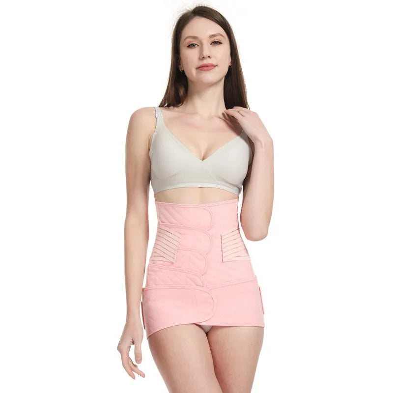 Birth Recovery Waist Trainer 2-Piece Set 4-Panel Maternity Postpartum Belly Band Breathable Thin C‑Section Natural
