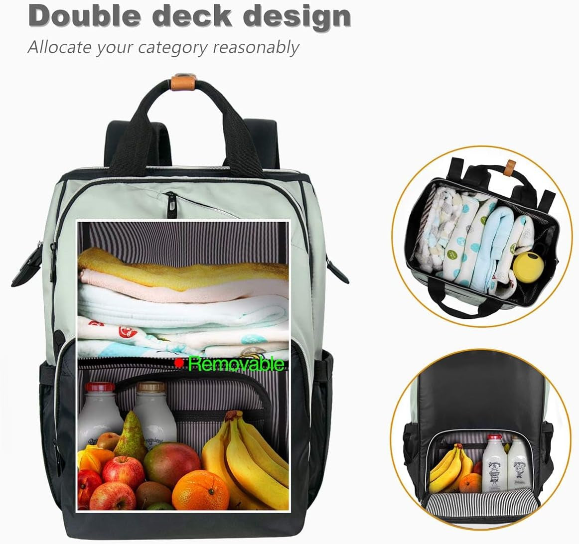 Diaper Bag Backpack,Large Capacity Travel Back Pack Maternity Baby Nappy Changing Bags, Double Compartments with Stroller Straps,Waterproof,Grey Black(Us7340-Gb)