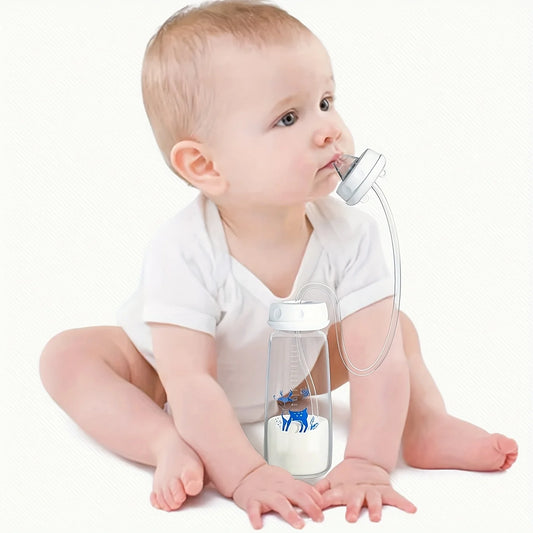 8oz/240ml Normal-Neck Baby Bottle with Straw Brush,Hands-Free PP Feeding Bottle Set-Makes Feeding Easy