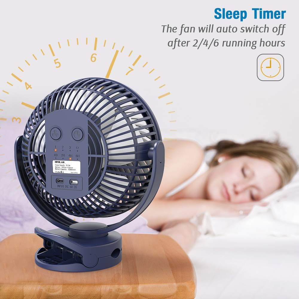10000Mah Battery Operated Clip Fan with Hanging Hook, Super Strong Airflow, 4 Speeds, Sturdy Clamp, Timer, Portable Rechargeable Camping Fan for Desktop Tent Treadmill Golf Cart Hurricane, Lasts 40Hrs
