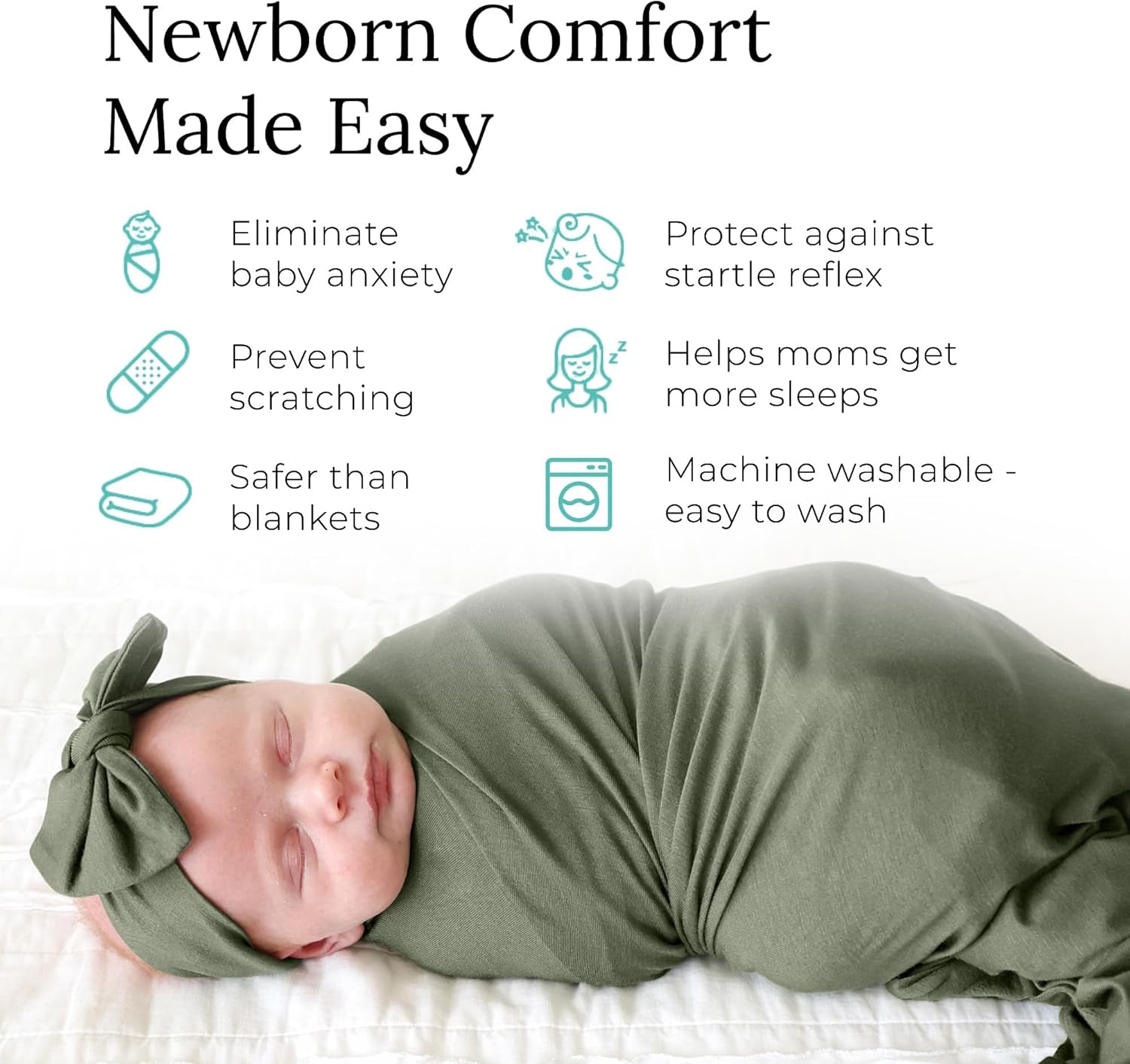Swaddle Blanket & Headband Set – Viscose from Bamboo Stretchy Baby Swaddle for Newborn Girls, Receiving Blanket or Nursing Cover (Olive)