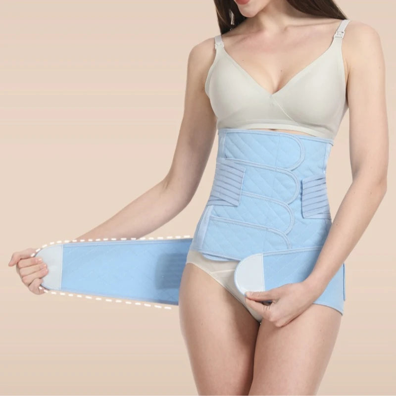 Birth Recovery Waist Trainer 2-Piece Set 4-Panel Maternity Postpartum Belly Band Breathable Thin C‑Section Natural