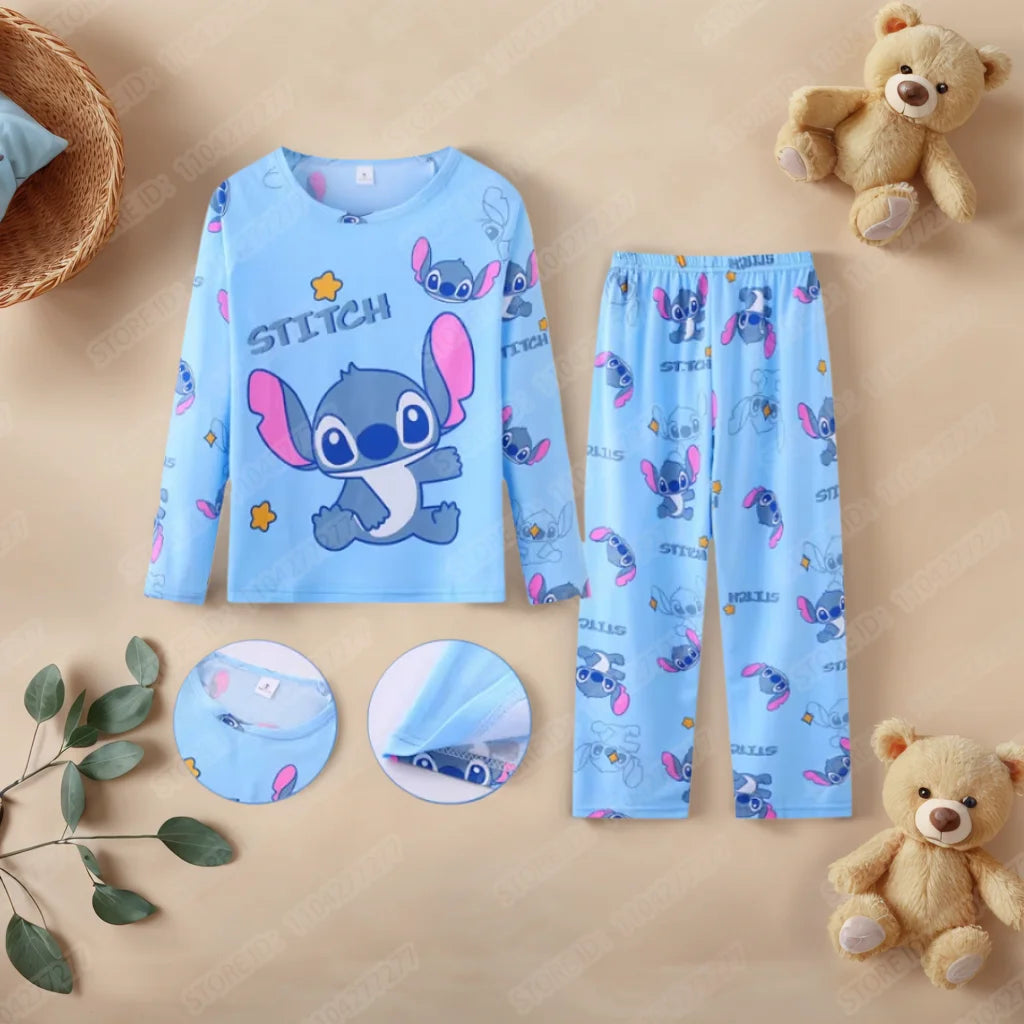 New Spring Children's Clothing Sets Stitch Angel Boy Sleepwear Long sleeved pants Clothes Kids Pajamas Set Baby Girls Pyjamas