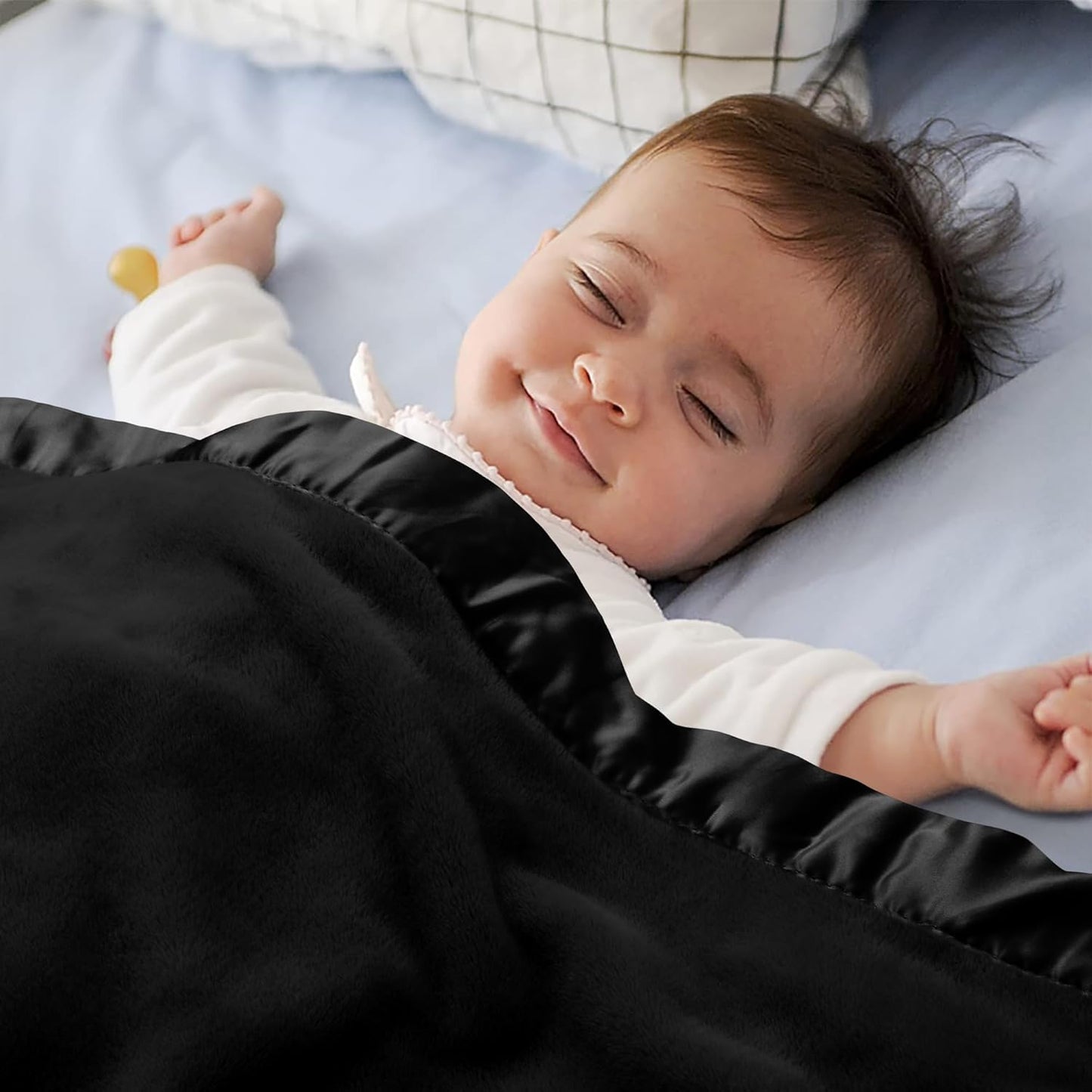 Fleece Baby Blanket with 2 Inch Satin Trim Soft Anti-Static Plush Blanket for Boys and Girls Christmas Baby Gifts for Babies Black 30''X40''