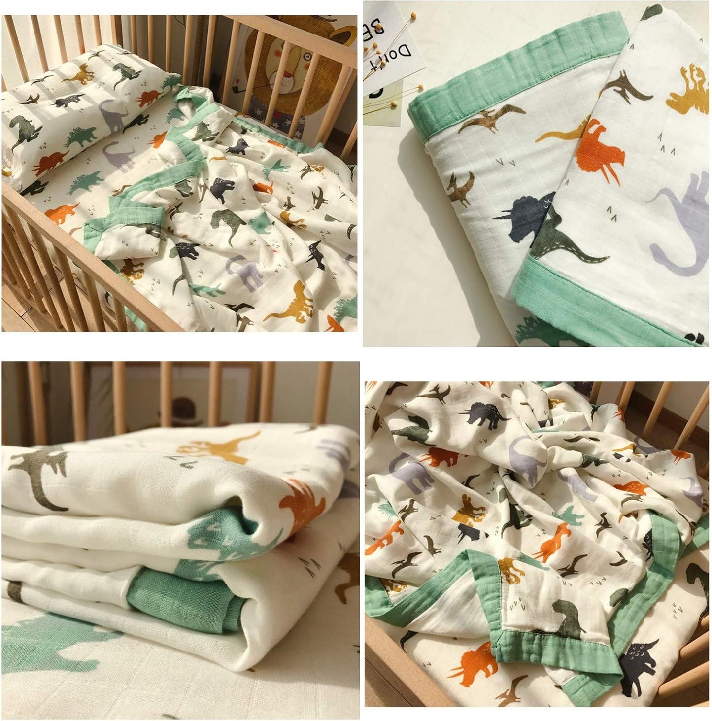 Dinosaur Muslin Blanket Baby Quilt - Silky Soft and Breathable Crib Blanket for Daycare - Large 47" X 47" - 2 Layers Toddler Summer Blankets for Boys (Dinosaur)