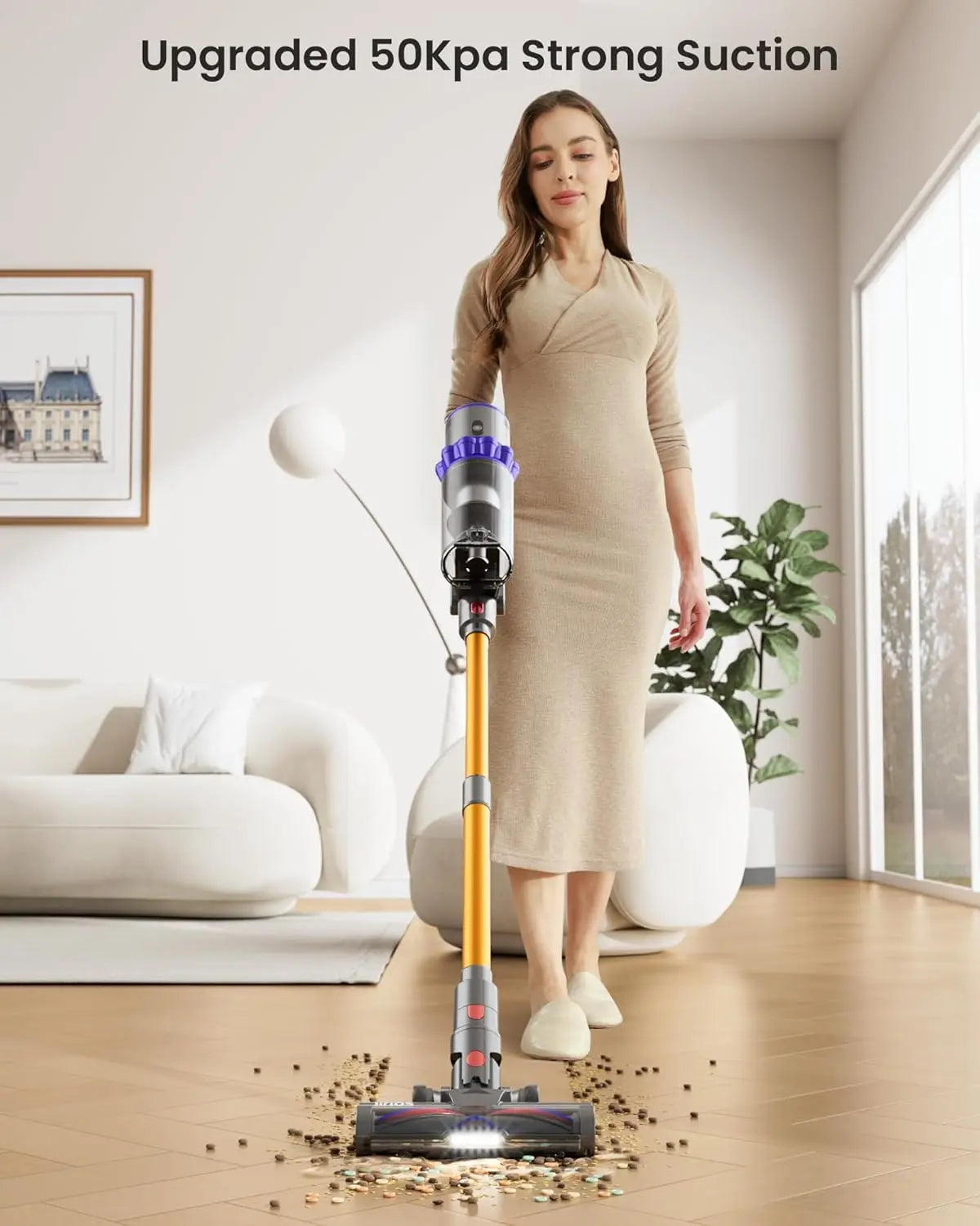 Cordless Vacuum Cleaner, 600W 50KPA Suction, 65Mins Runtime, Self-Standing Design for Home Use