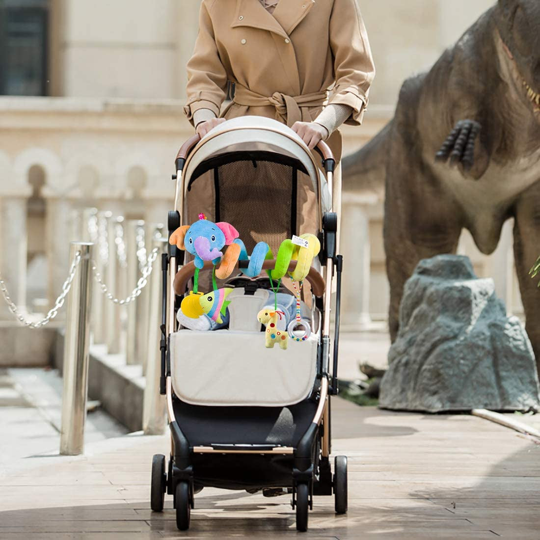 Baby Car Seat Toys, Activity Spiral Pram Hanging Toys with Rattle for Infant (Elephant)