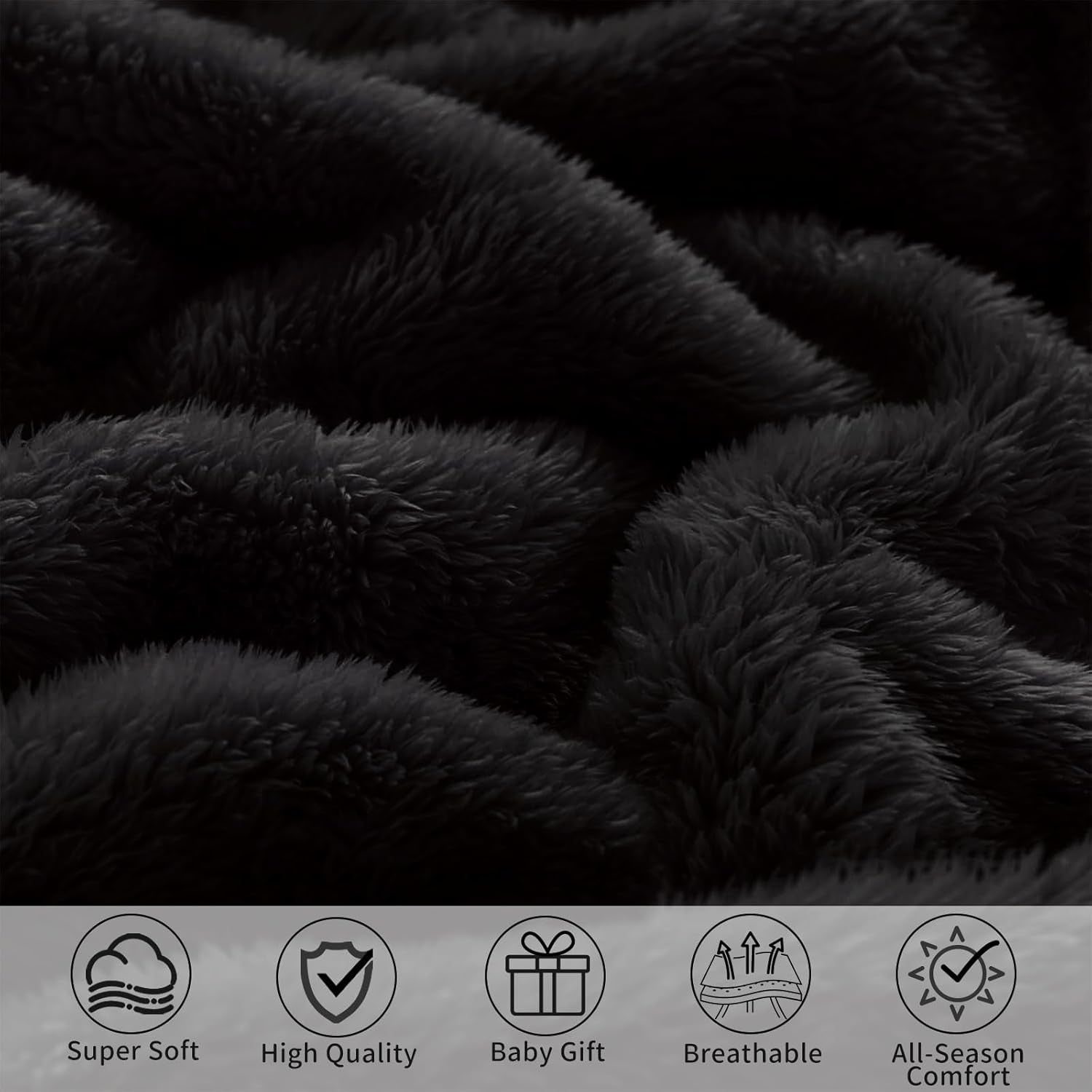 Fleece Baby Blanket with 2 Inch Satin Trim Soft Anti-Static Plush Blanket for Boys and Girls Christmas Baby Gifts for Babies Black 30''X40''