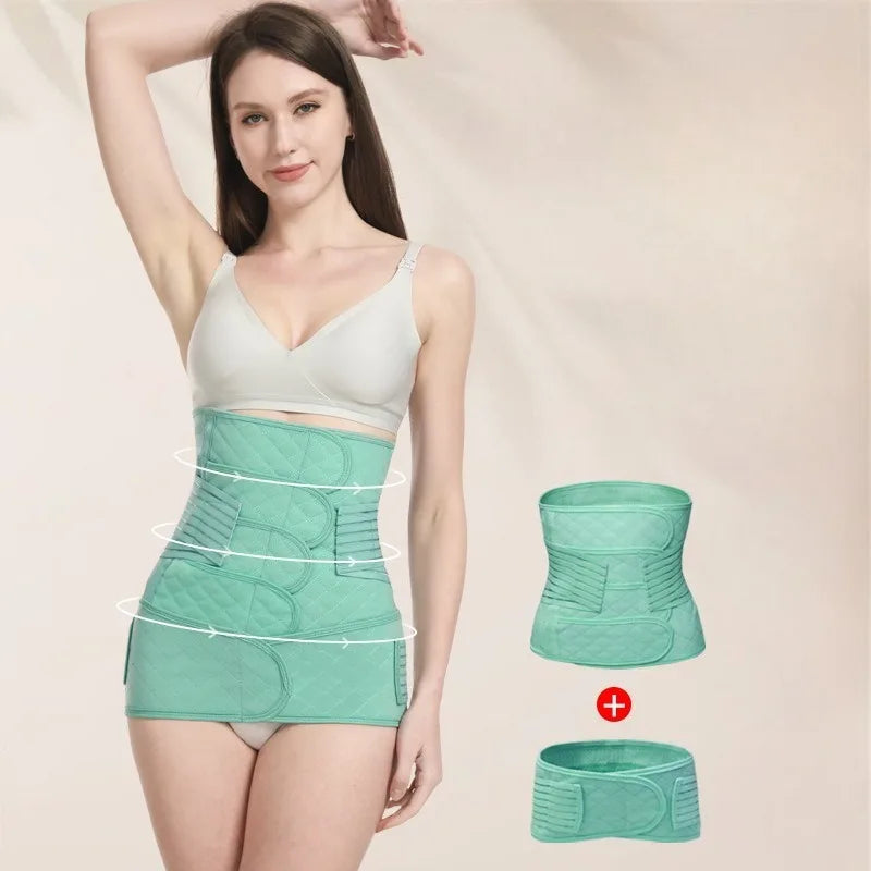 Birth Recovery Waist Trainer 2-Piece Set 4-Panel Maternity Postpartum Belly Band Breathable Thin C‑Section Natural