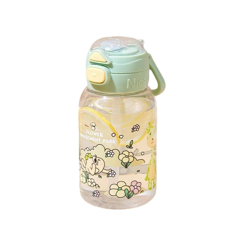 PP Large-650ML Cute capacity Straw Cup Student Cup Water Bottle Glass Tumbler with Lid and Straw Water Bottle for Kids Juice