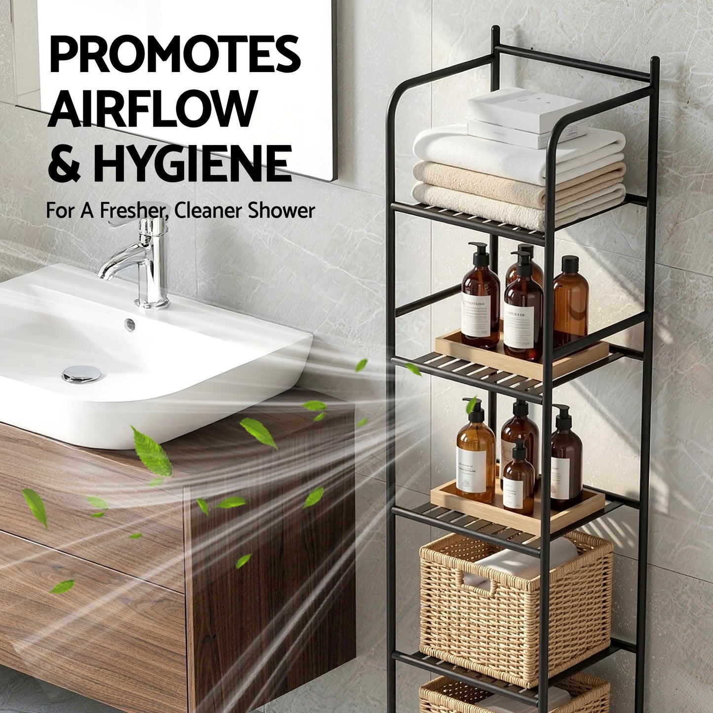 Artiss 5 Tier Floor Standing Corner Shower Caddy Bathroom Organizer Black