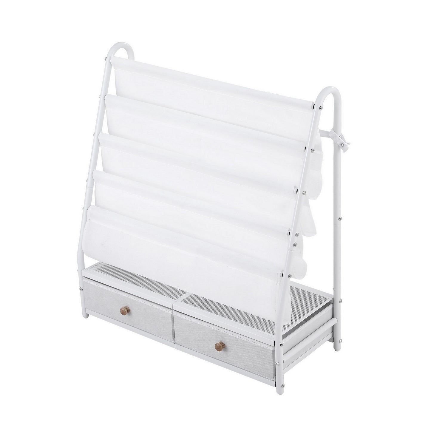 Keezi Kids Bookshelf Metal Storage Rack Toy Organiser Display Shelf Drawer White