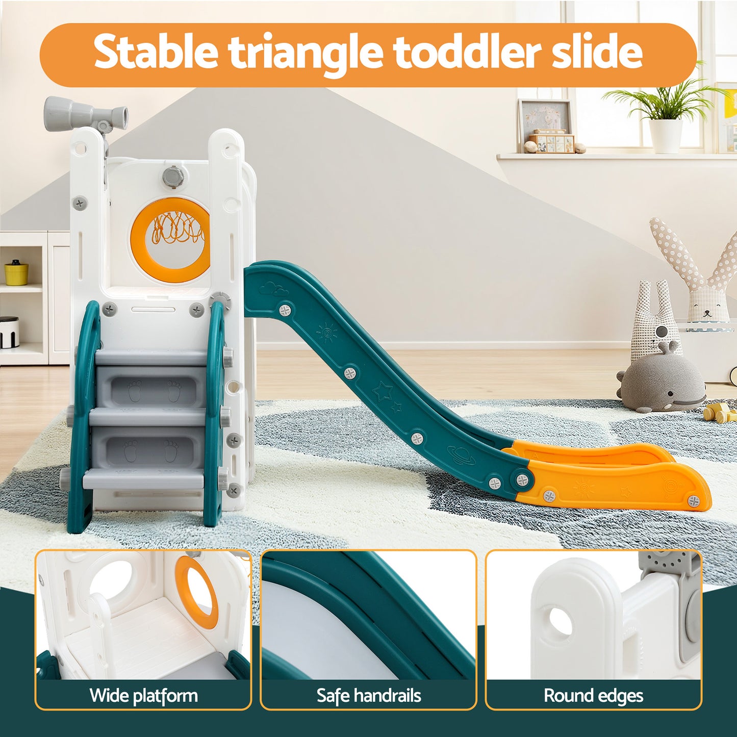 Keezi Kids Slide Set Basketball Hoop Outdoor Playground Outdoor Toys Telescope Storage