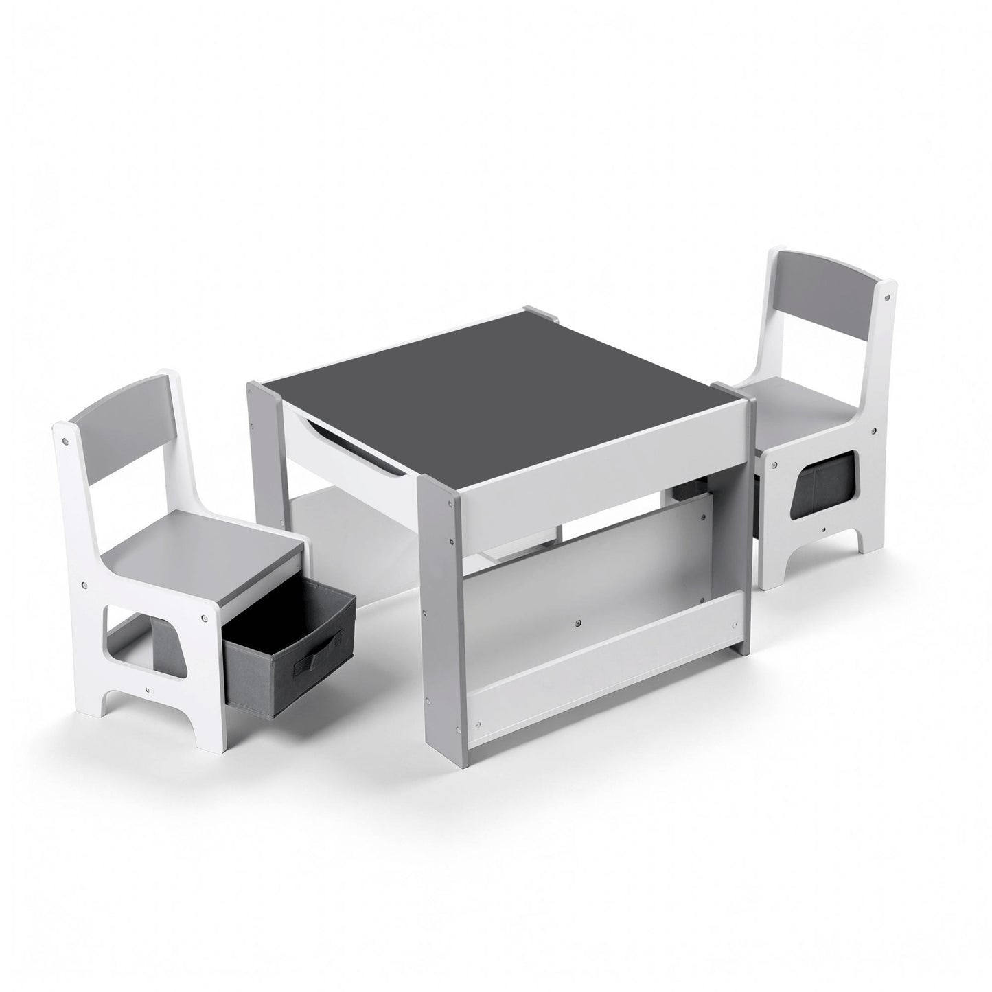 Keezi Kids Table and Chair Set, 4 in 1 Wooden Activity Table with Bookcase, Storage Box and Detachable Blackboard, Toddler Table and 2 Chairs Set,...