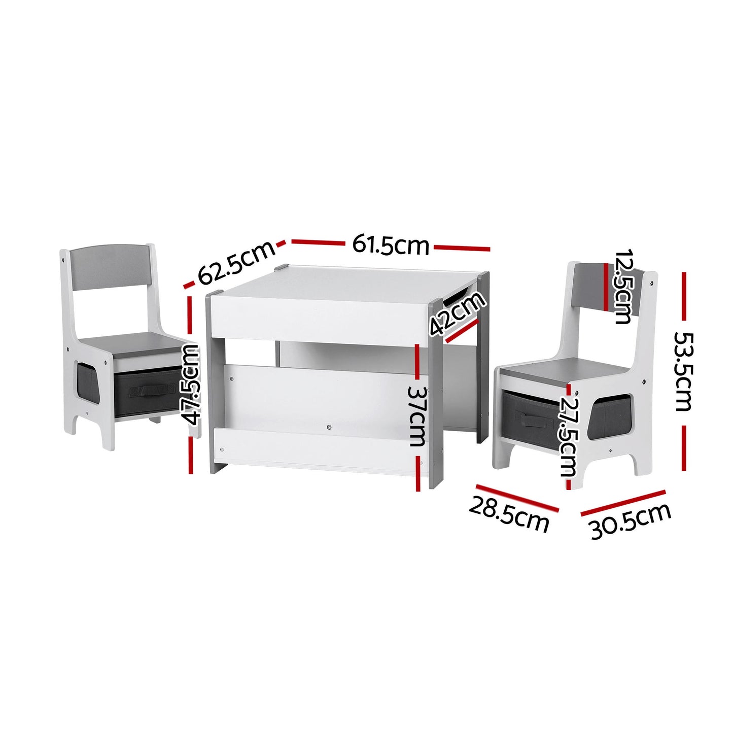 Keezi Kids Table and Chair Set, 4 in 1 Wooden Activity Table with Bookcase, Storage Box and Detachable Blackboard, Toddler Table and 2 Chairs Set,...