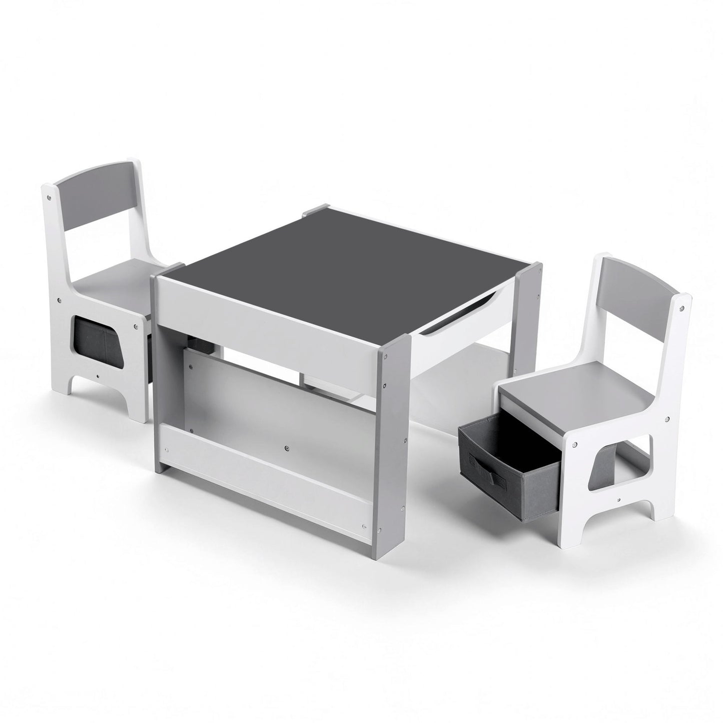 Keezi Kids Table and Chair Set, 4 in 1 Wooden Activity Table with Bookcase, Storage Box and Detachable Blackboard, Toddler Table and 2 Chairs Set,...