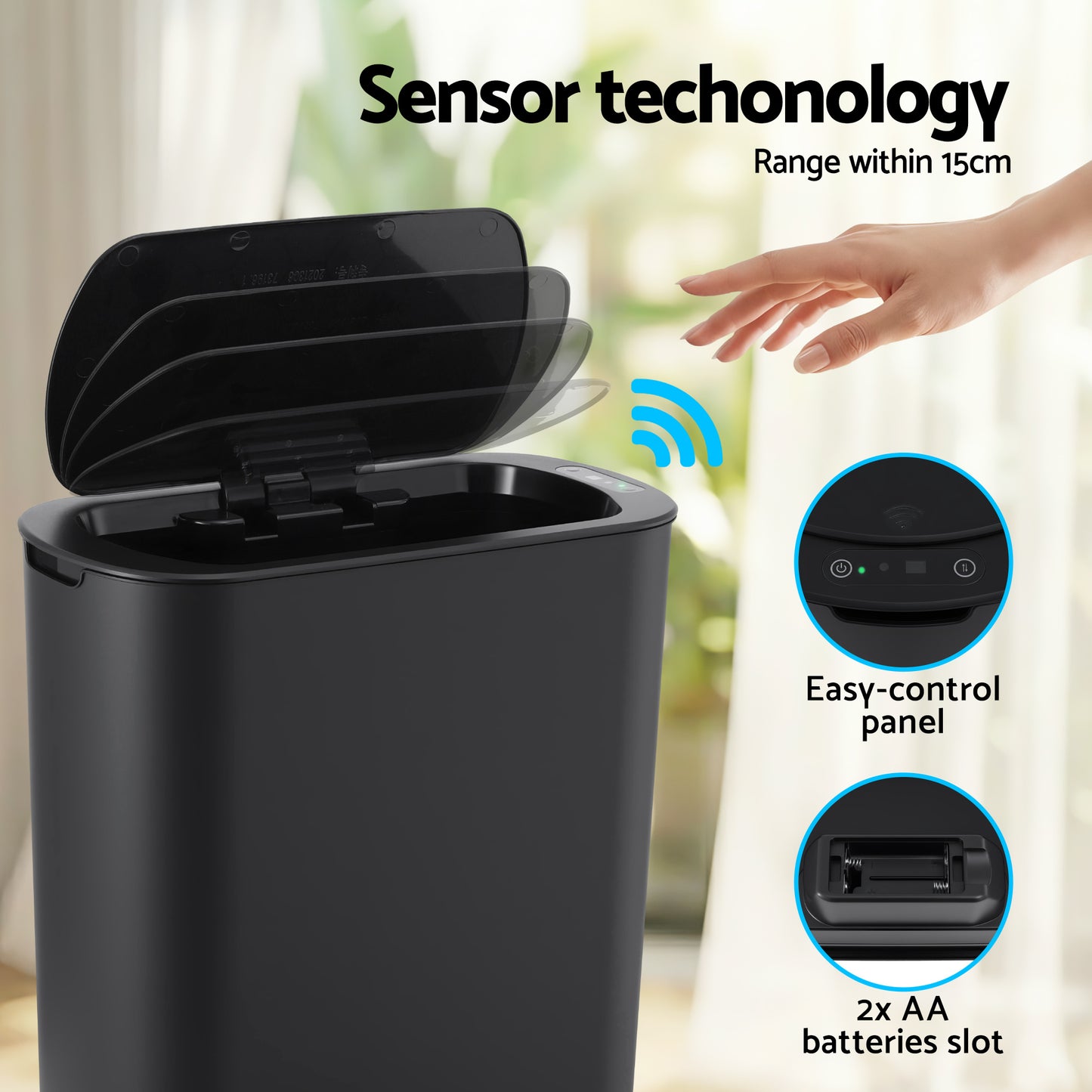 Devanti Automatic Trash Bin with Lid 25L Motion Sensor Kitchen Bin Touchless Garbage Can Plastic Slim Rubbish Bin with Liner Holder for Kitchen,...