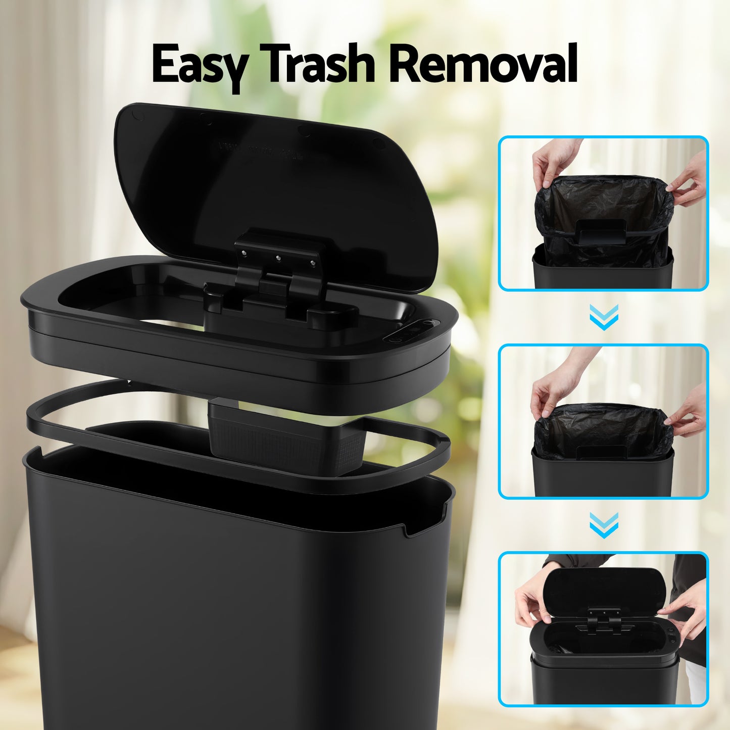 Devanti Automatic Trash Bin with Lid 25L Motion Sensor Kitchen Bin Touchless Garbage Can Plastic Slim Rubbish Bin with Liner Holder for Kitchen,...