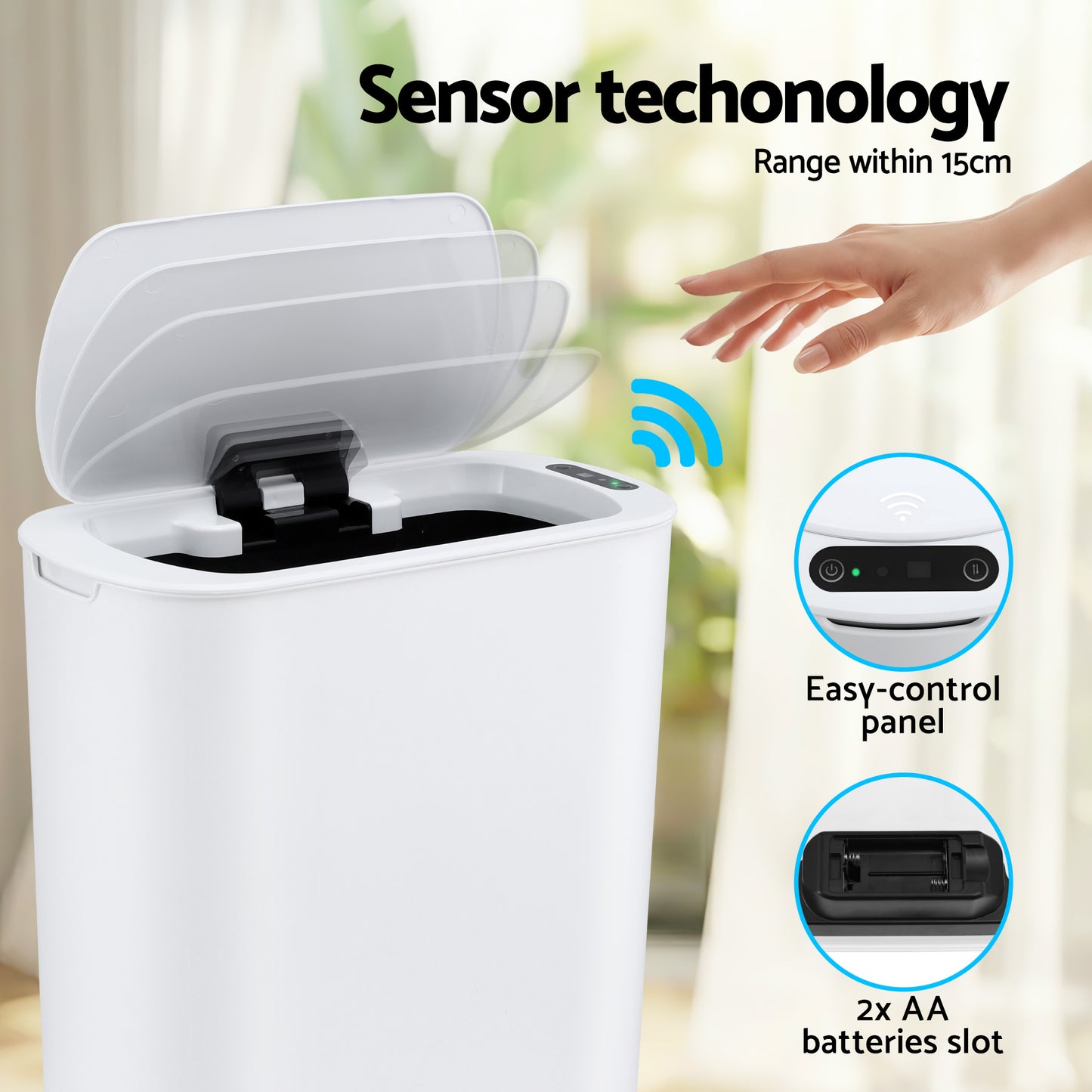 Devanti Automatic Trash Bin with Lid 25L Motion Sensor Kitchen Bin Touchless Garbage Can Plastic Slim Rubbish Bin with Liner Holder for Kitchen,...