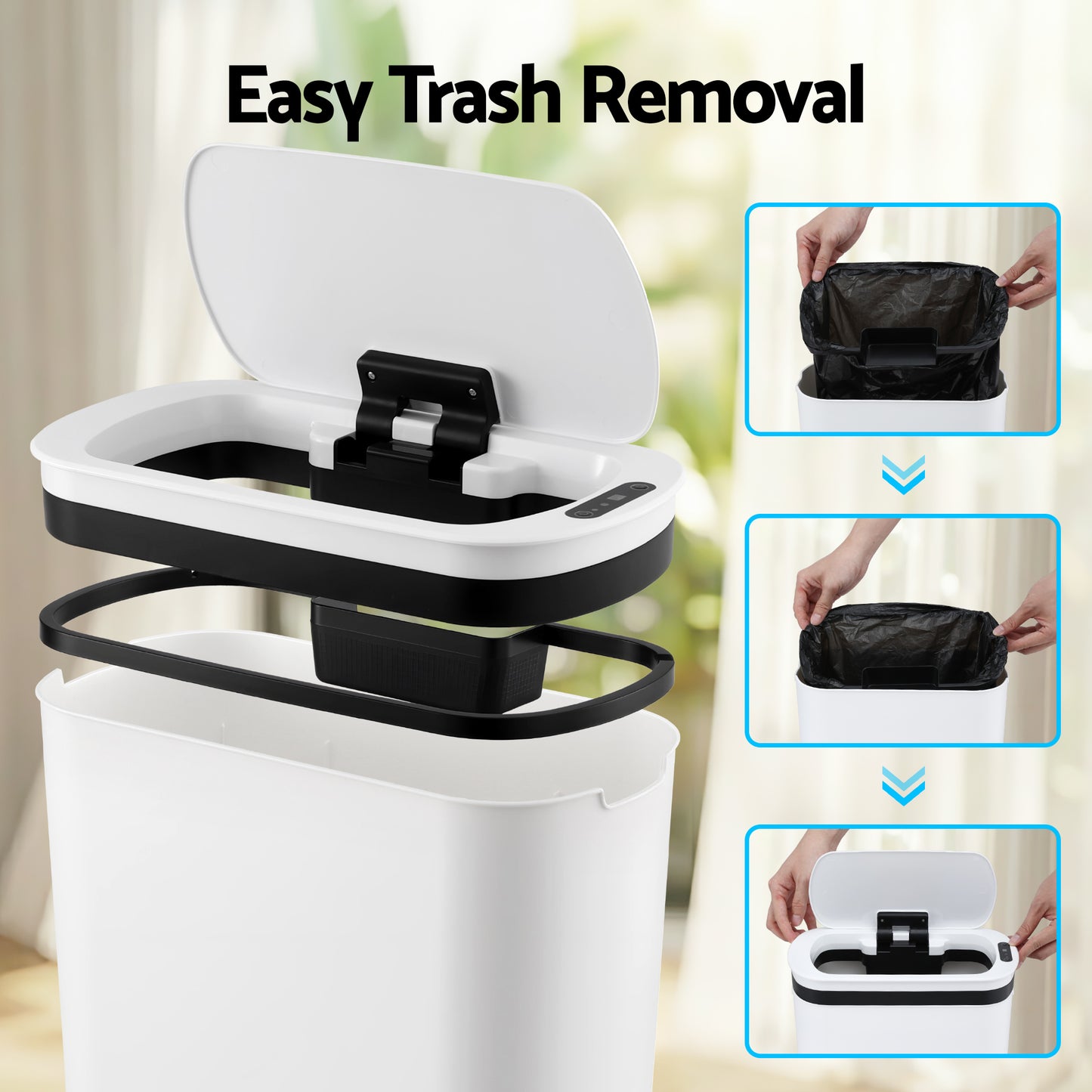 Devanti Automatic Trash Bin with Lid 25L Motion Sensor Kitchen Bin Touchless Garbage Can Plastic Slim Rubbish Bin with Liner Holder for Kitchen,...