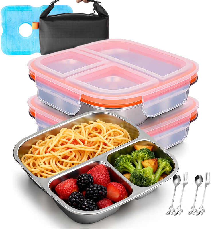Stainless Steel Snack Box Container with Ice Pack & Lunch Bag for Man & Women - Bento Lunch Box Kit for School,office,Work,Travel,Camping, Reusable...