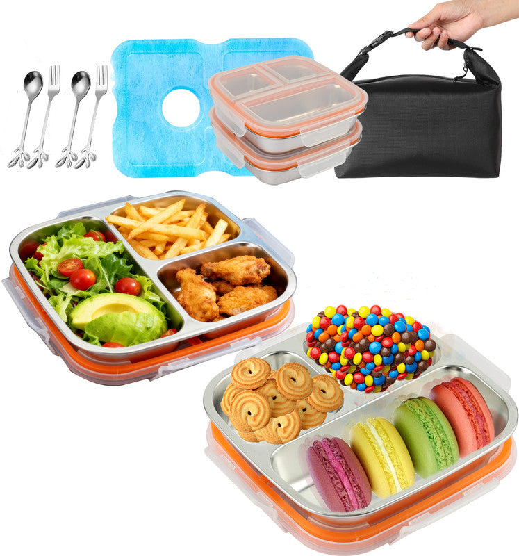 Stainless Steel Snack Box Container with Ice Pack & Lunch Bag for Man & Women - Bento Lunch Box Kit for School,office,Work,Travel,Camping, Reusable...