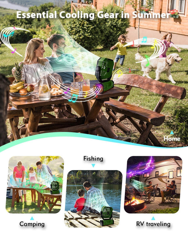 20000mAh Portable Camping Fan, Rechargeable Battery Operated Oscillating Camp Tent Fan W/Remote control, 4 Speeds, LED lights & 360° Rotation Hook