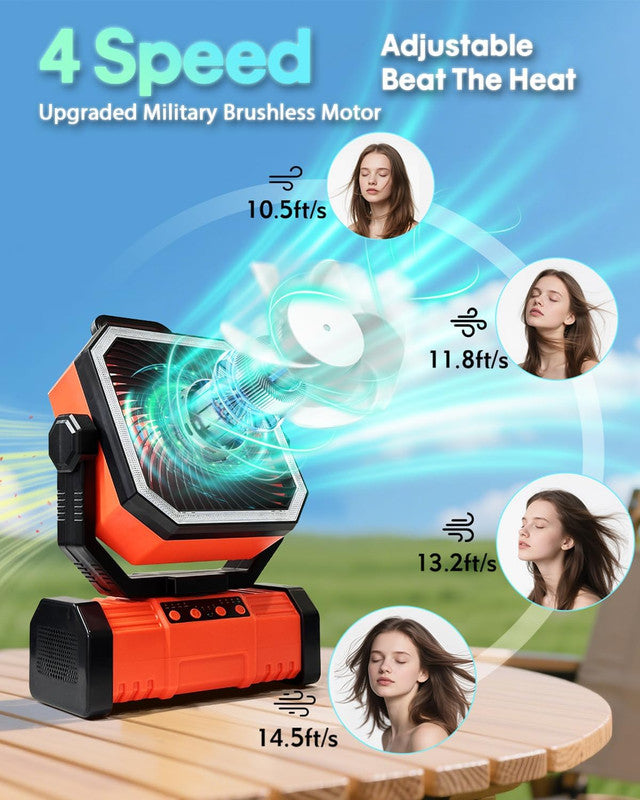 20000mAh Portable Camping Fan, Rechargeable Battery Operated Oscillating Camp Tent Fan W/Remote control, 4 Speeds, LED lights & 360° Rotation Hook
