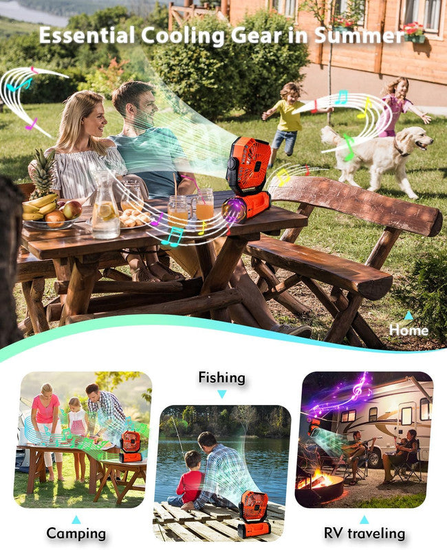 20000mAh Portable Camping Fan, Rechargeable Battery Operated Oscillating Camp Tent Fan W/Remote control, 4 Speeds, LED lights & 360° Rotation Hook