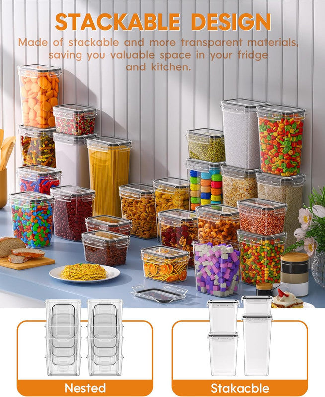 Airtight Food Storage Containers with Lids, 8 PCS Kitchen and Pantry Organization Canisters, BPA-Free, PVC-Free, Food-grade Plastic Leak-proof Jars...