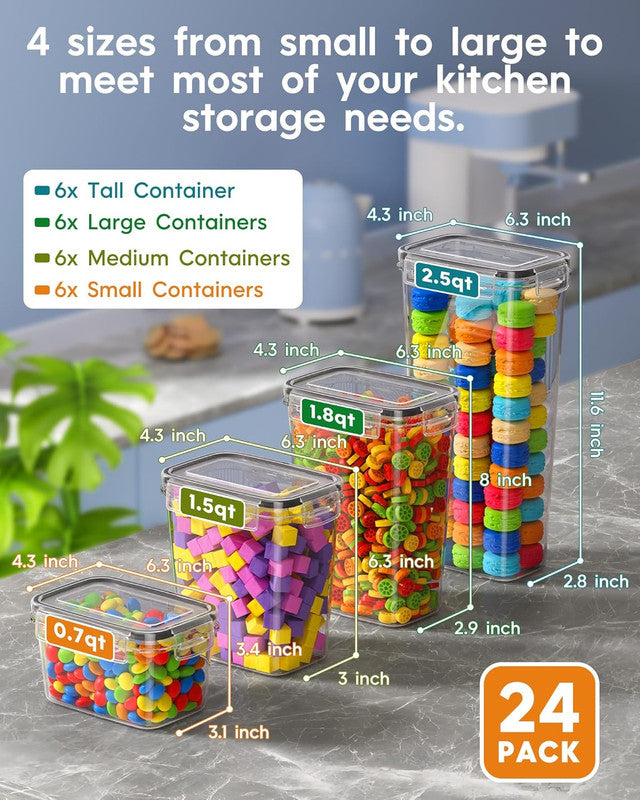 Airtight Food Storage Containers with Lids, 8 PCS Kitchen and Pantry Organization Canisters, BPA-Free, PVC-Free, Food-grade Plastic Leak-proof Jars...