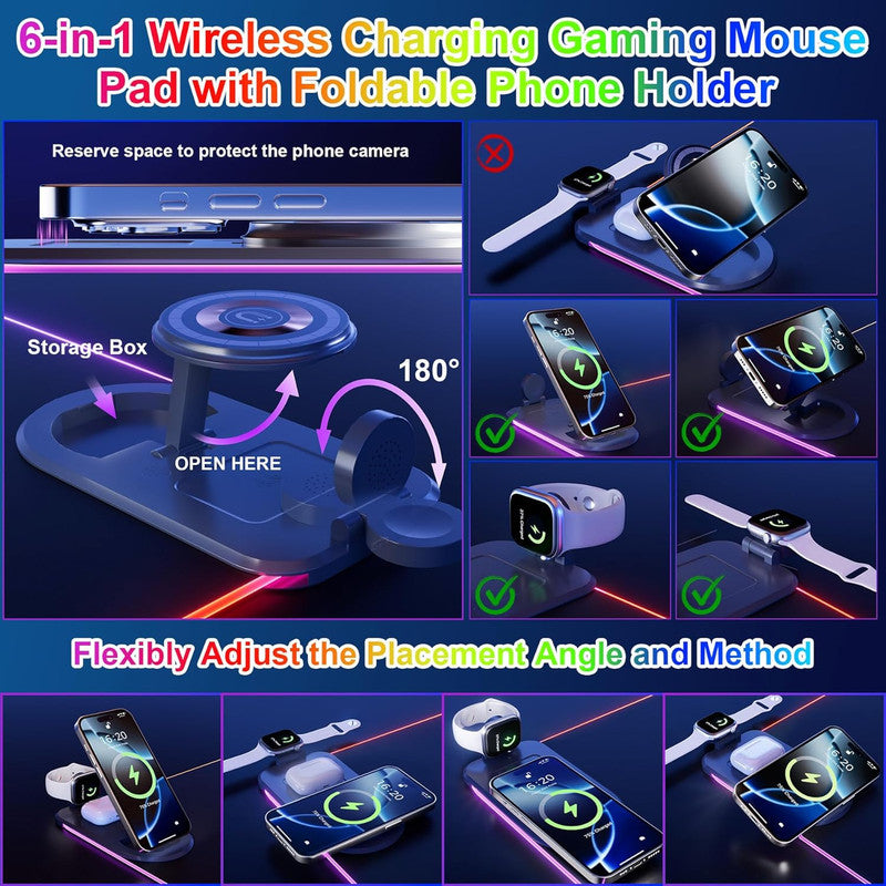 Wireless Charging Mouse Pad 15W RGB Gaming Mousepad Waterproof Desk Mat with Phone Holder 35.4''x11.8'' Extra Large Desk Pad Non-Slip Base Computer...
