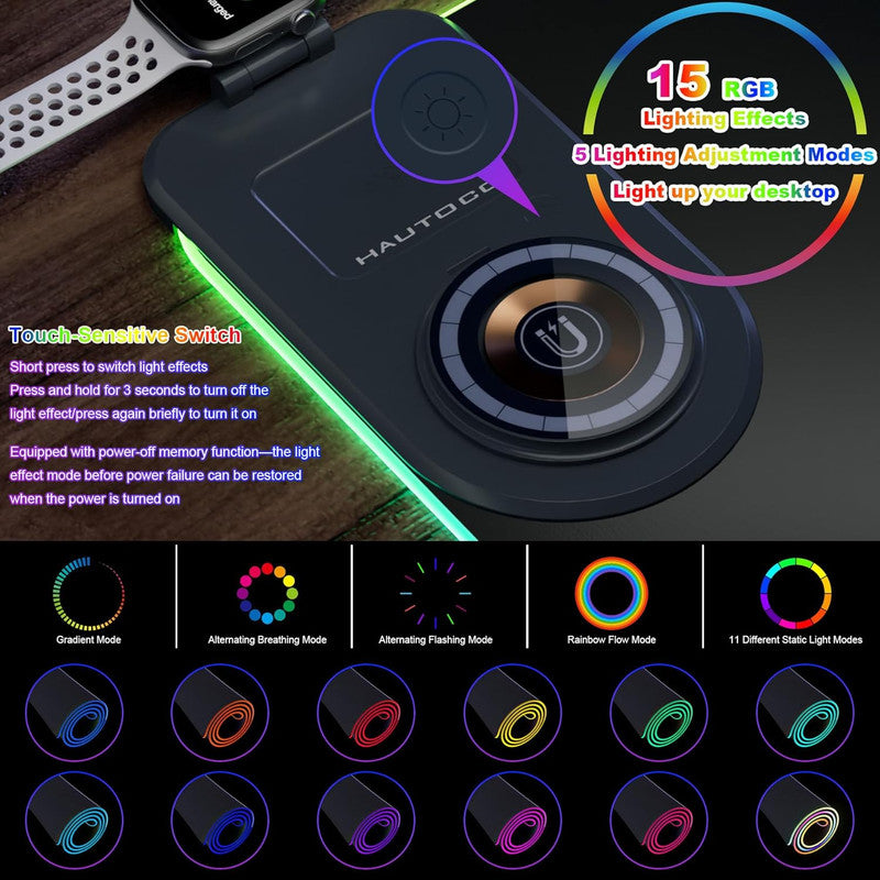 Wireless Charging Mouse Pad 15W RGB Gaming Mousepad Waterproof Desk Mat with Phone Holder 35.4''x11.8'' Extra Large Desk Pad Non-Slip Base Computer...