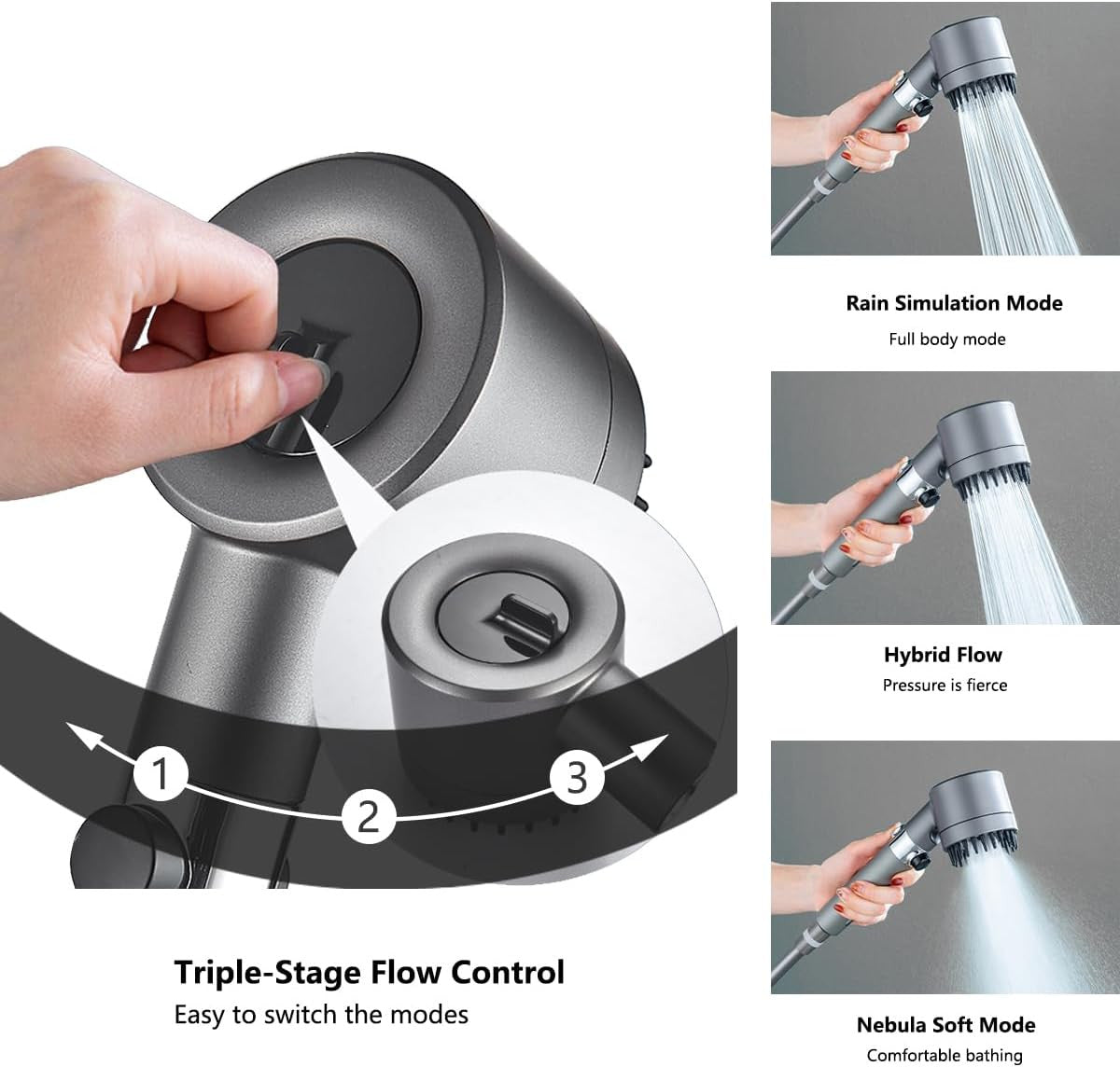 High Pressure Filtered Shower Head - 3 Spray Modes Shower head with Handheld, Detachable Showerhead with 5 Replaceable Water Softener Filters for...