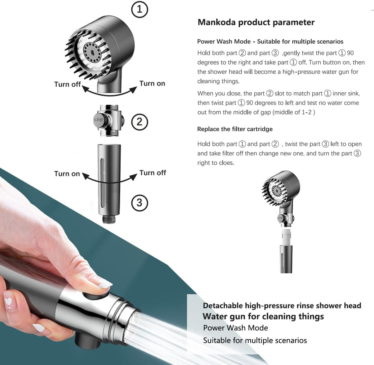 High Pressure Filtered Shower Head - 3 Spray Modes Shower head with Handheld, Detachable Showerhead with 5 Replaceable Water Softener Filters for...